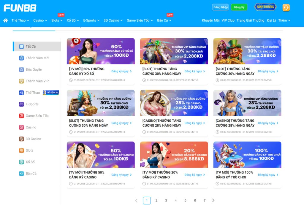 Các chương trình khuyến mãi Fun88 đang áp dụng cho hội viên